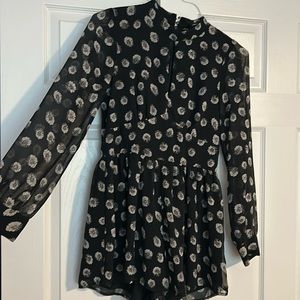 Black floral romper with see through sleeves